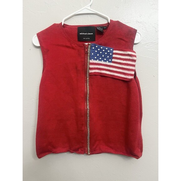 Michael Simon Knit Vest Sleeveless American Flag Full Zip Sweater Size Medium - Picture 1 of 7
